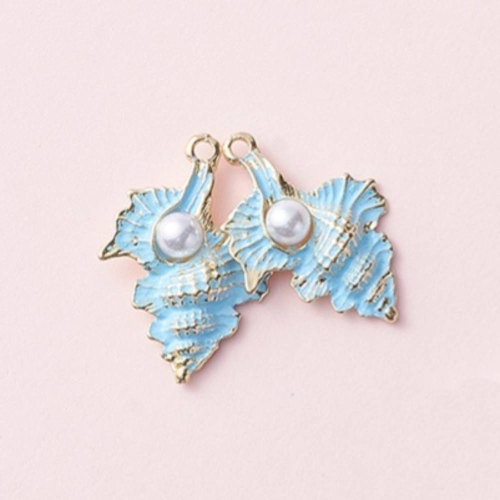 Сережки, Мушля з перлиною, 1 пара, блакитний, 1,5х2 см