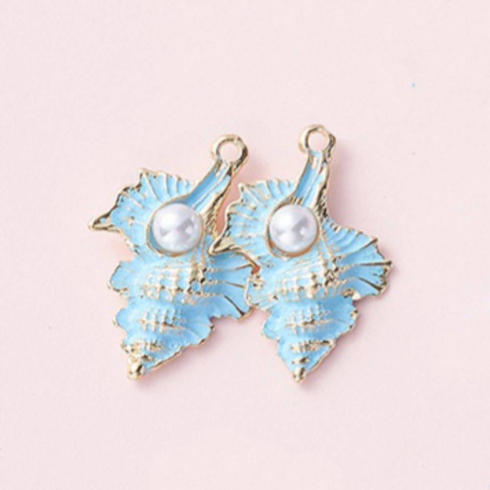Сережки, Мушля з перлиною, 1 пара, блакитний, 1,5х2 см