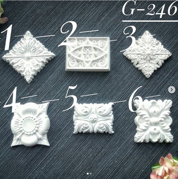 Набор украшений из гипса, Вензель, 6 шт, 246, 45х45, 38х30, 40х40, 35х35, 35х25 35х30 мм, Decor Kram