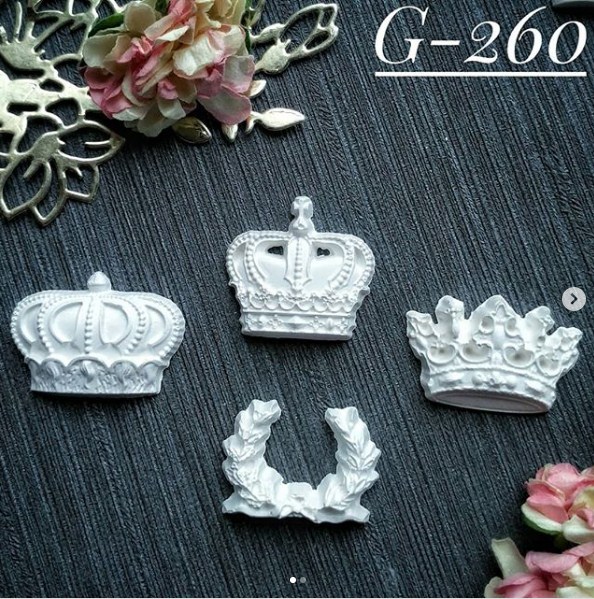 Набор украшений из гипса, Короны 260, 4 шт, 32х22, 28х28, 30х30 мм, Decor Kram