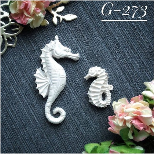 Набор украшений из гипса, Морской конек, 2 шт, 56х30, 25х16 мм, Decor Kram