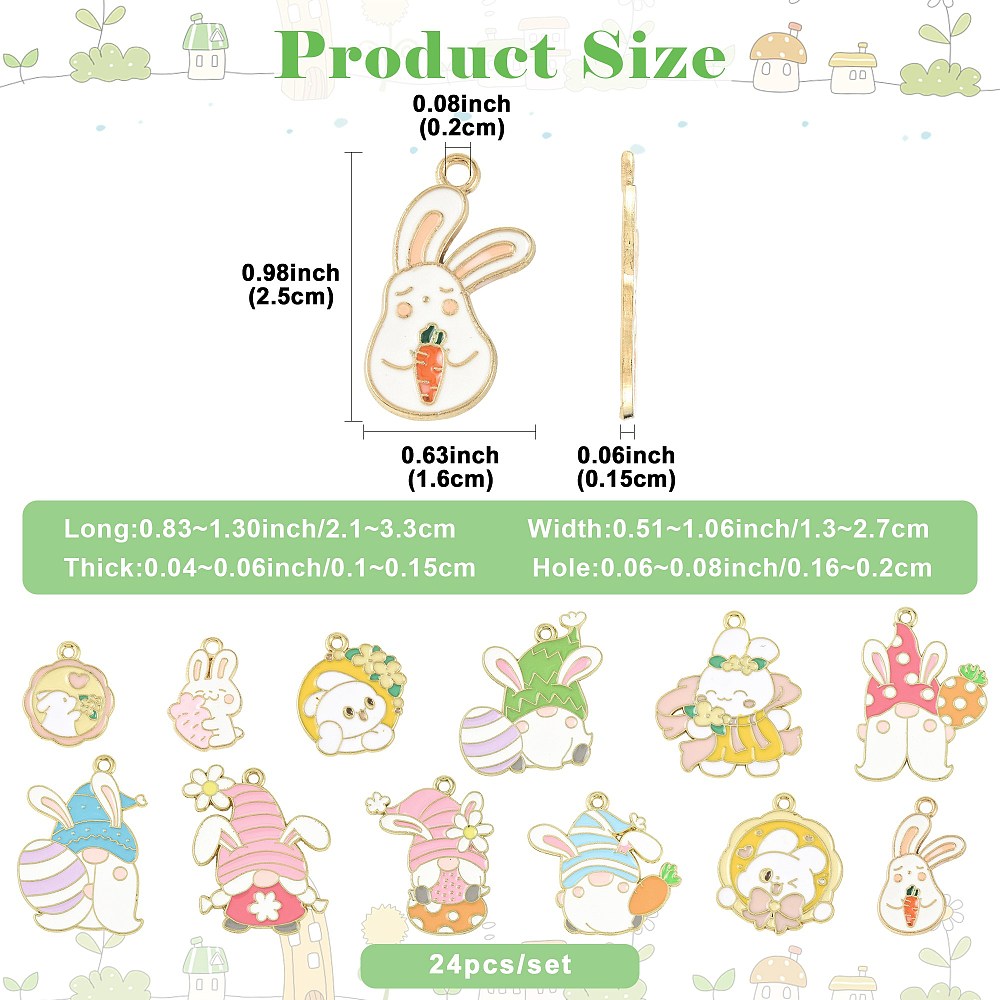 Набор подвесок с эмалью Весенние гномики, светлое золото, 12 штук, 19-33 мм