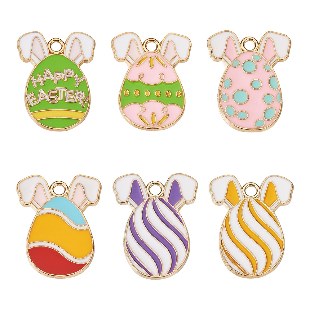 Набор подвесок с эмалью Пасхальные яйца, светлое золото, 6 штук, 17х22 мм