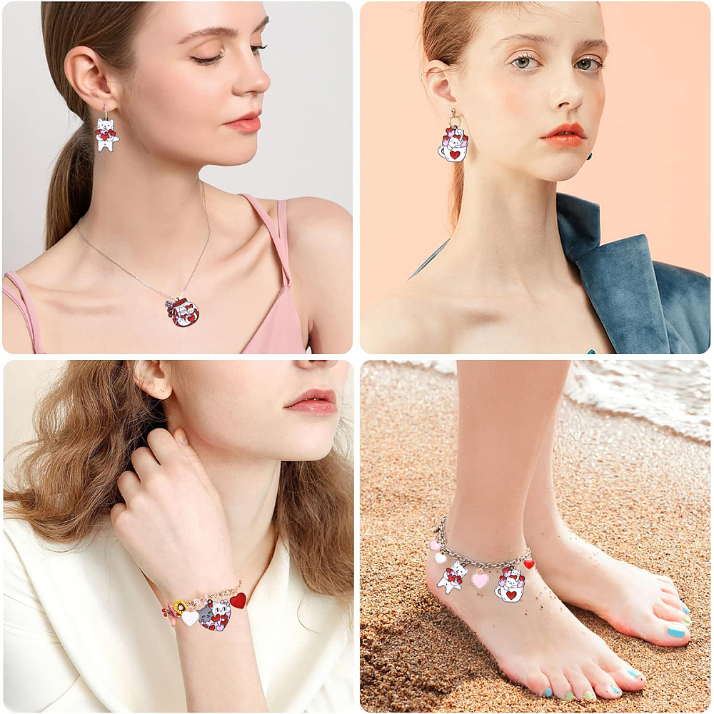 Набір підвісок з емаллю Закохані коти, 19 штук, 10-30 мм