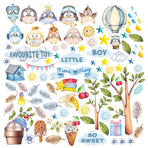Лист с картинками для вырезания, Cutie sparrow boy, 30,5х30,5см, Фабрика Декору