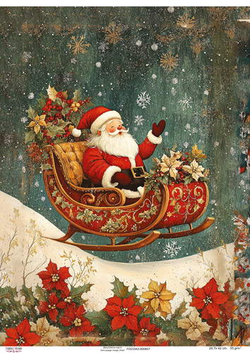 Декупажна карта Дід Мороз на санчатах, #0857, 29,7x42см, Фабрика Декору