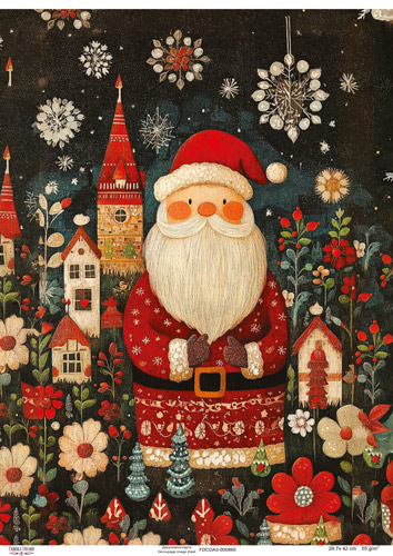 Декупажна карта Дід Мороз на темному фоні, #0860, 29,7x42см, Фабрика Декору