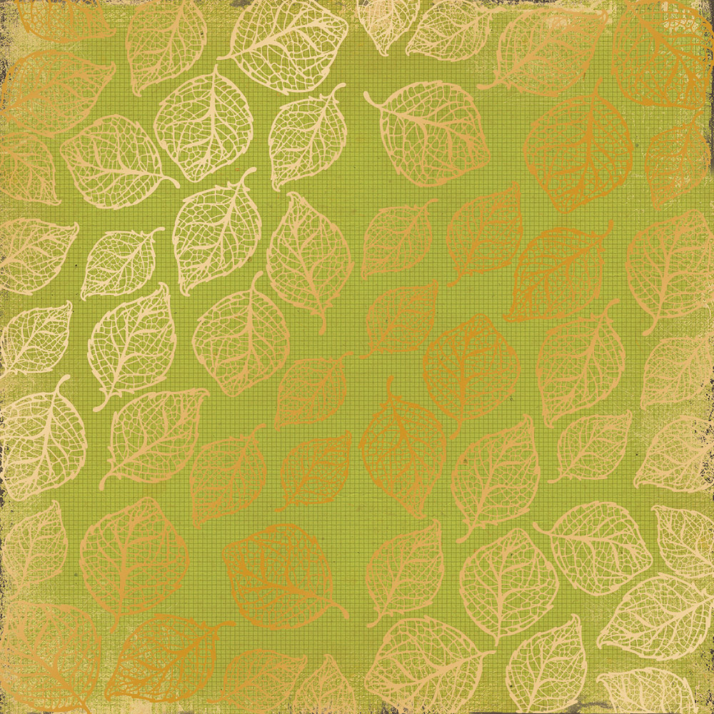 Лист одностороннього паперу з фольгуванням Golden Delicate Leaves Botany summer 30,5х30,5 см, Фабрика Декору