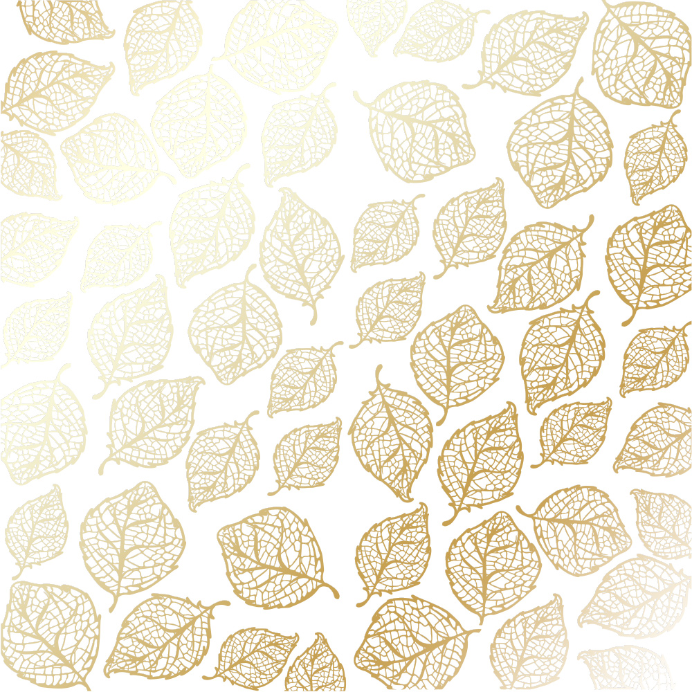 Аркуш одностороннього паперу з фольгуванням, дизайн Golden Delicate Leaves White, 30,5см х 30,5см, Фабрика Декору