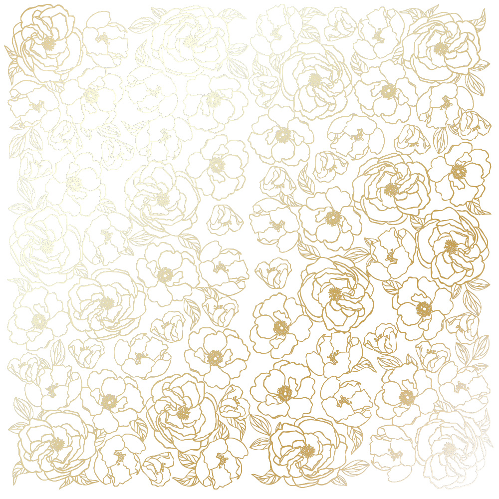Лист односторонней бумаги с фольгированием Golden Pion White 30,5х30,5 см, Фабрика Декора