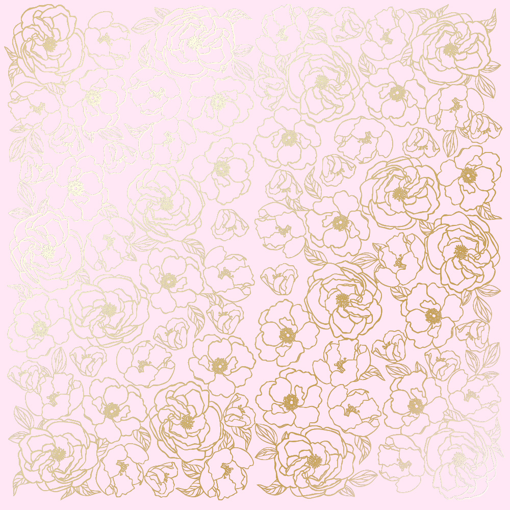 Лист одностороннього паперу з фольгуванням Golden Pion Light pink 30,5х30,5 см, Фабрика Декору