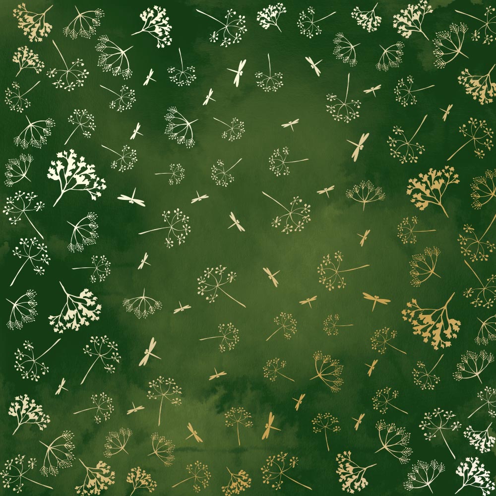 Лист одностороннього паперу з фольгуванням Golden Dill, color Green aquarelle 30,5х30,5 см, Фабрика Декору