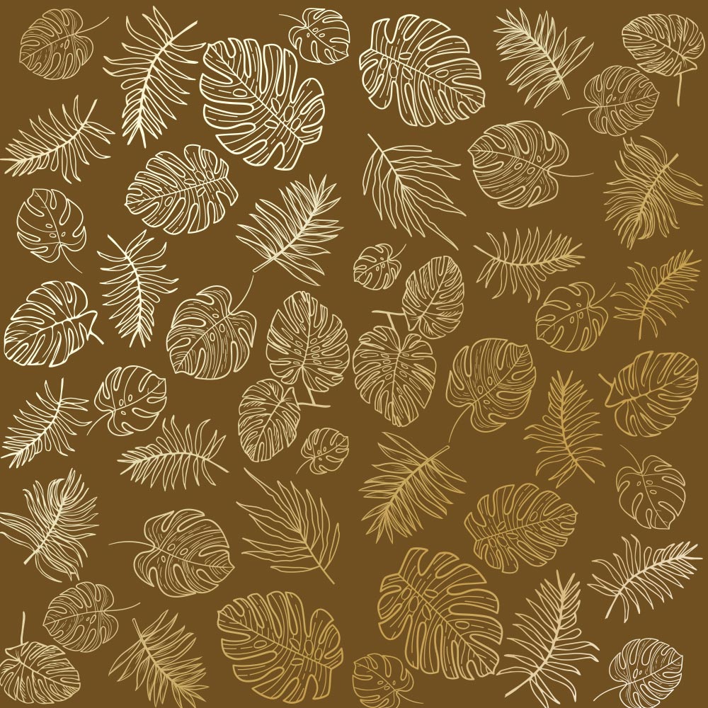 Лист односторонней бумаги с фольгированием Golden Tropical Leaves, color Milk chocolate 30,5х30,5 см, Фабрика Декора