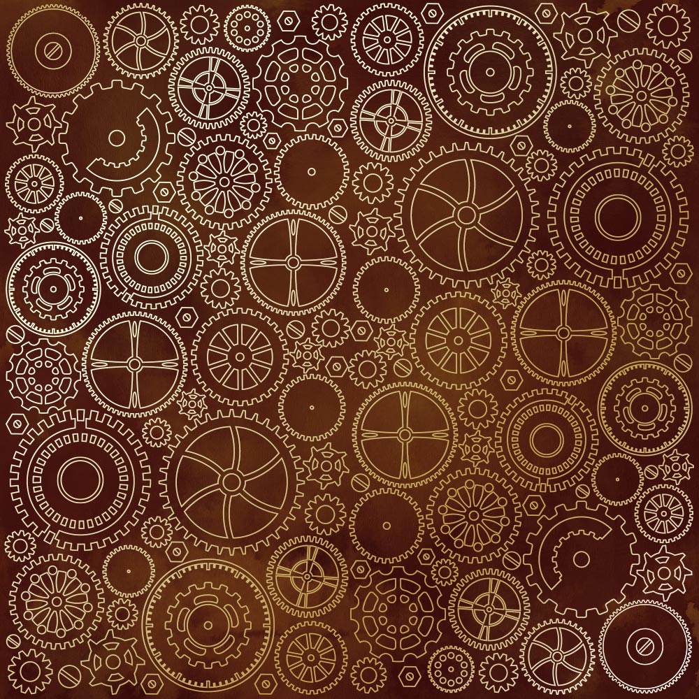Лист одностороннього паперу з фольгуванням Golden Gears, Brown aquarelle 30,5х30,5 см, Фабрика Декору