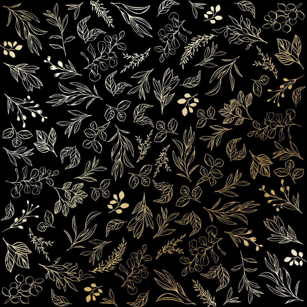 Лист бумаги с фольгированием Golden Branches Black 30,5х30,5 см, Фабрика Декора