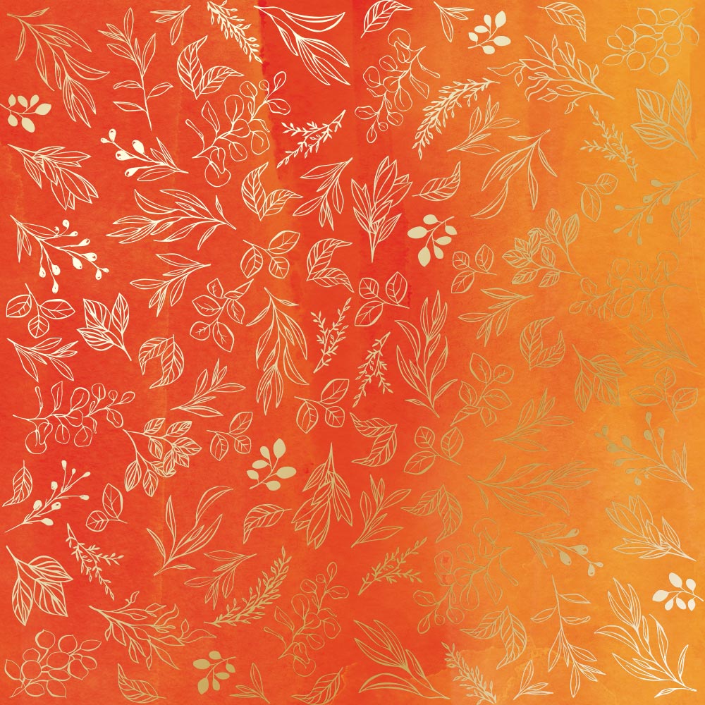 Лист одностороннього паперу з фольгуванням Golden Branches, color Yellow-orange aquarelle 30,5х30,5 см, Фабрика Декору
