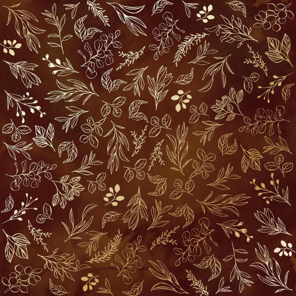 Лист односторонней бумаги с фольгированием Golden Branches, color Brown aquarelle 30,5х30,5 см, Фабрика Декора