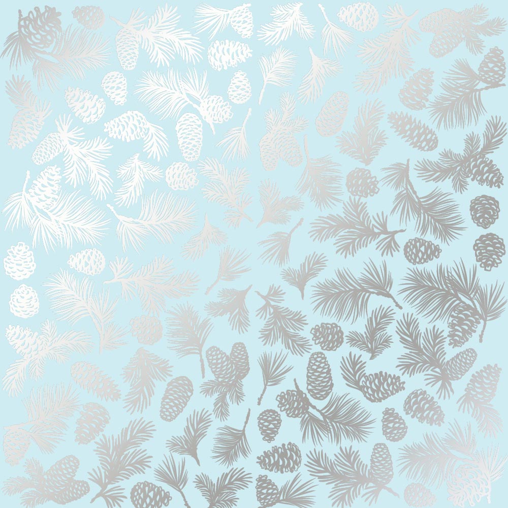 Лист одностороннього паперу з фольгуванням Silver Pine cones Blue 30,5х30,5 см, Фабрика Декору