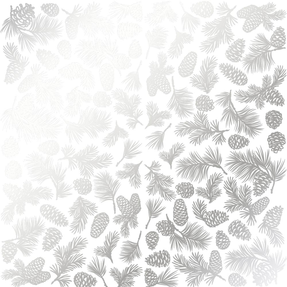 Лист односторонней бумаги с фольгированием Silver Pine cones White 30,5х30,5 см, Фабрика Декора