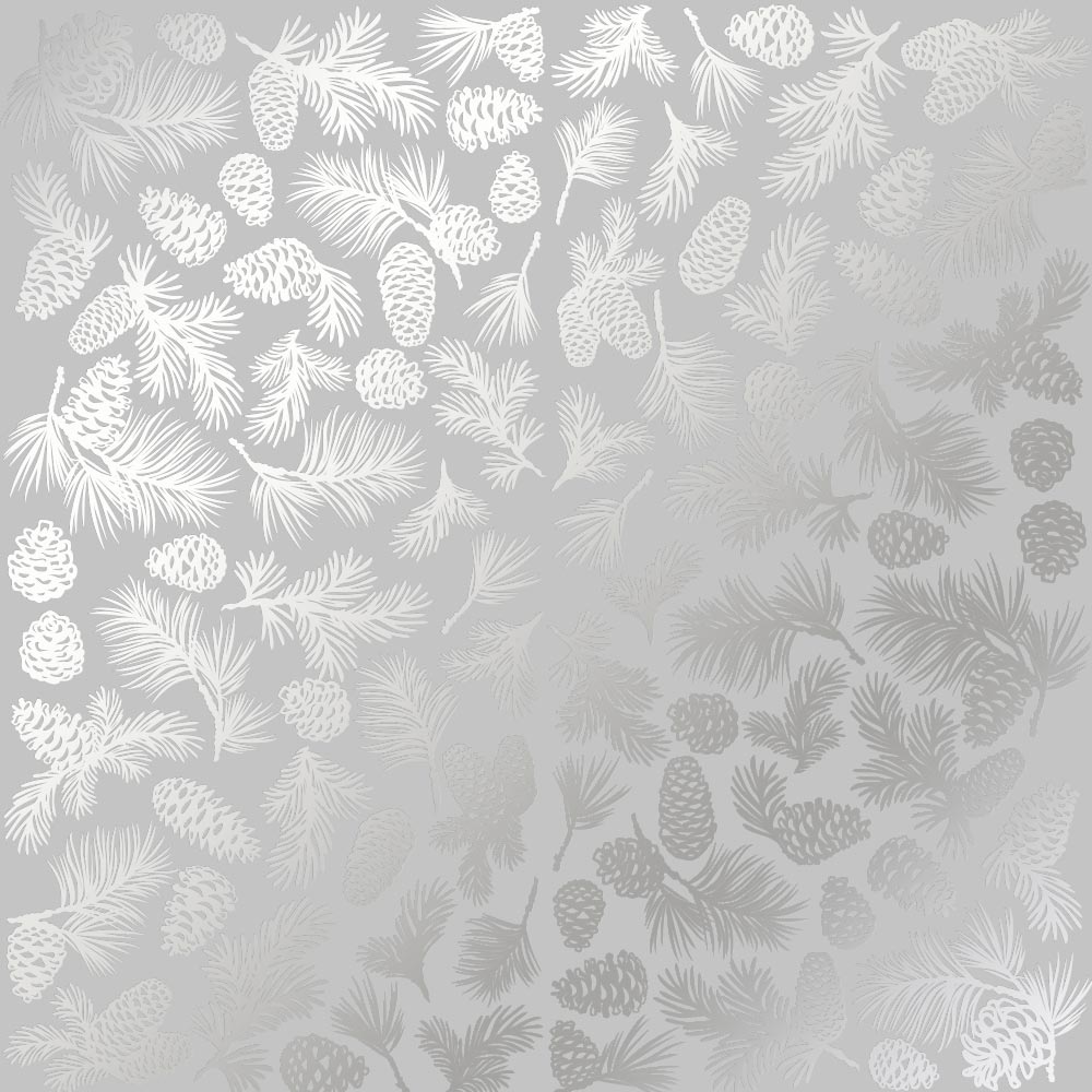 Лист односторонней бумаги с фольгированием Silver Pine cones Gray 30,5х30,5 см, Фабрика Декора
