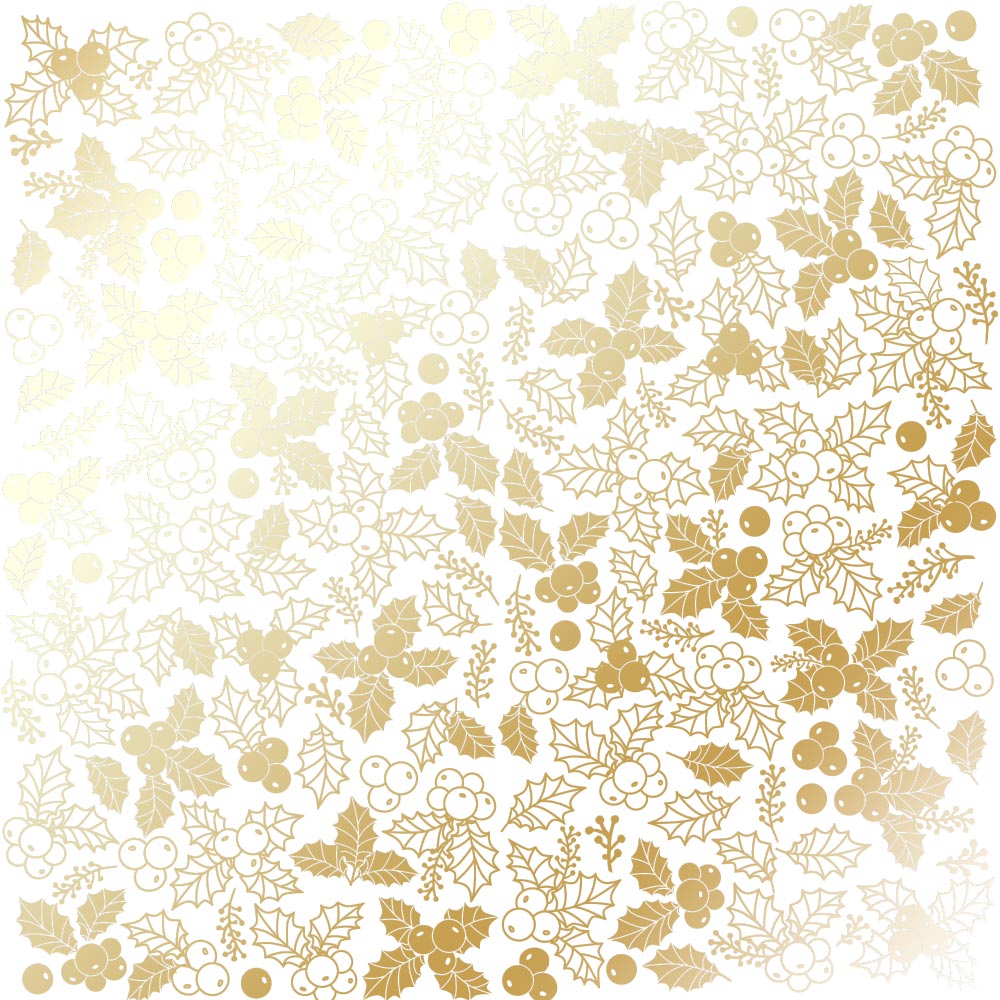 Лист односторонней бумаги с фольгированием Golden Winterberries White 30,5х30,5 см, Фабрика Декора
