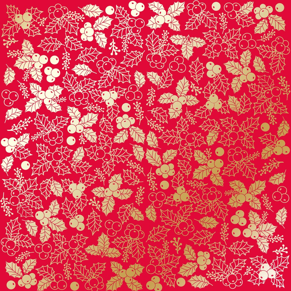 Лист односторонней бумаги с фольгированием Golden Winterberries Poppy red 30,5х30,5 см, Фабрика Декора