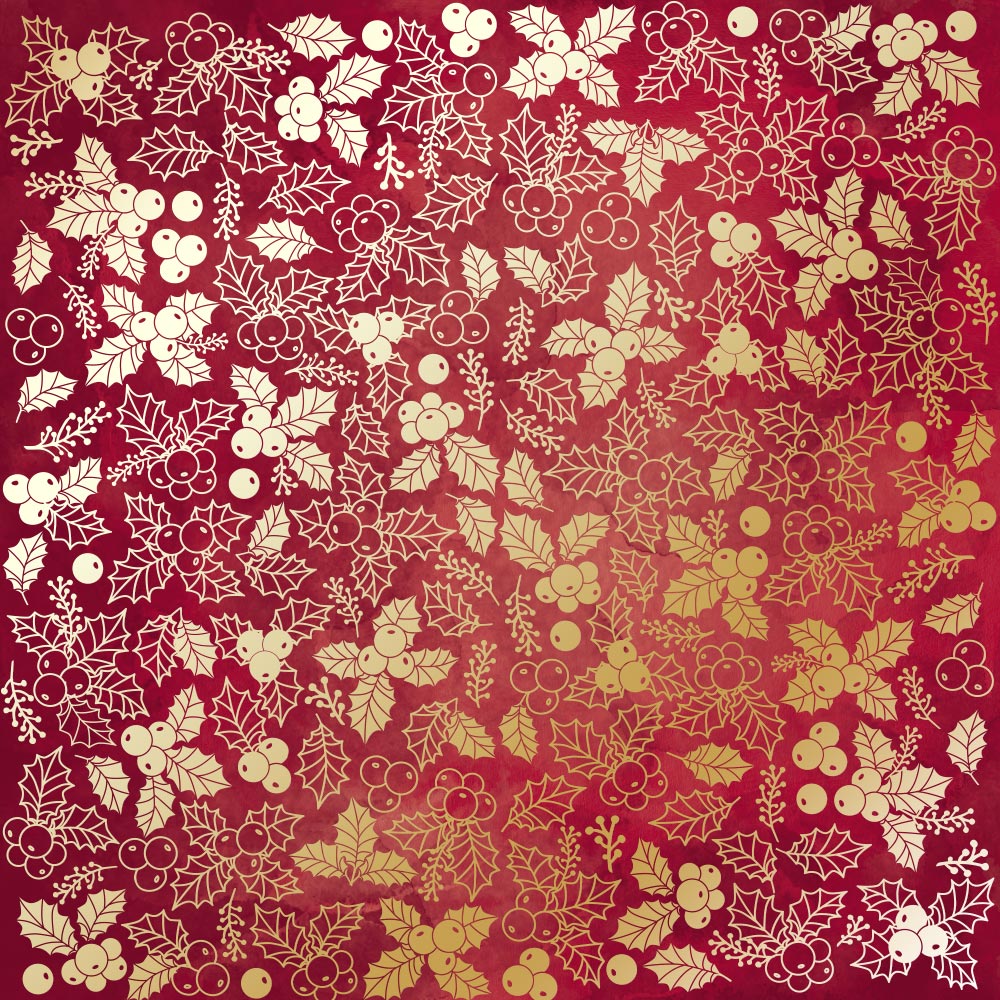 Лист односторонней бумаги с фольгированием Golden Winterberries Burgundy aquarelle 30,5х30,5 см, Фабрика Декора