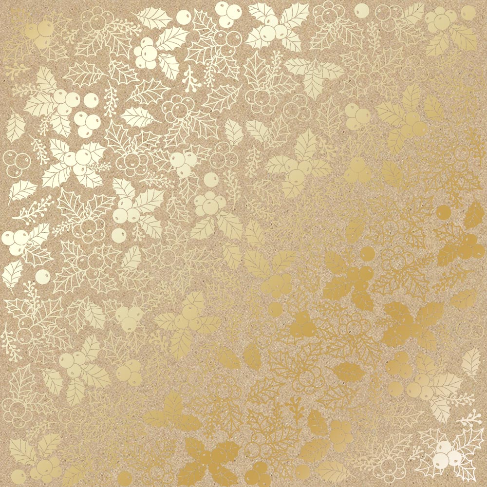 Лист односторонней бумаги с фольгированием Golden Winterberries Kraft 30,5х30,5 см, Фабрика Декора