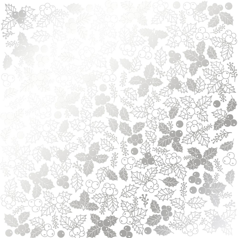 Лист односторонней бумаги с фольгированием Silver Winterberries White 30,5х30,5 см, Фабрика Декора