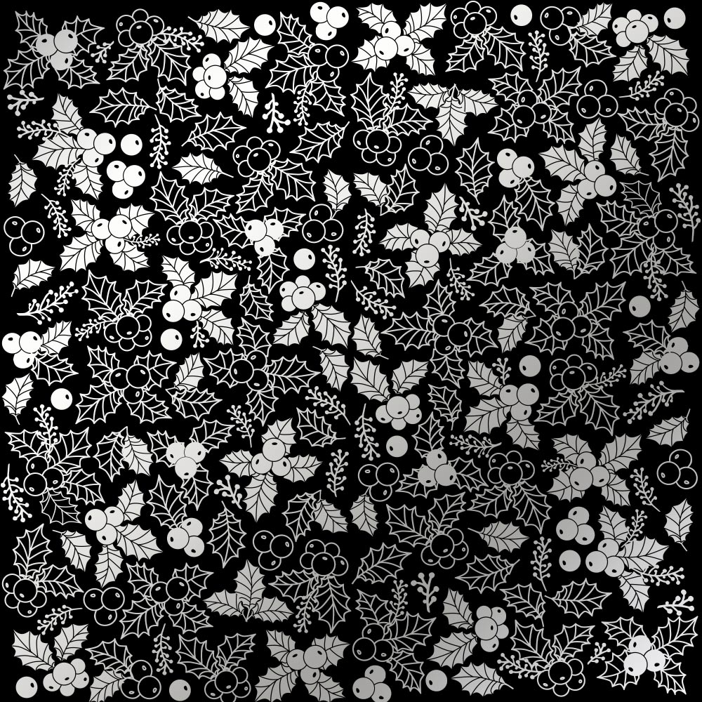 Лист односторонней бумаги с фольгированием Silver Winterberries Black 30,5х30,5 см, Фабрика Декора