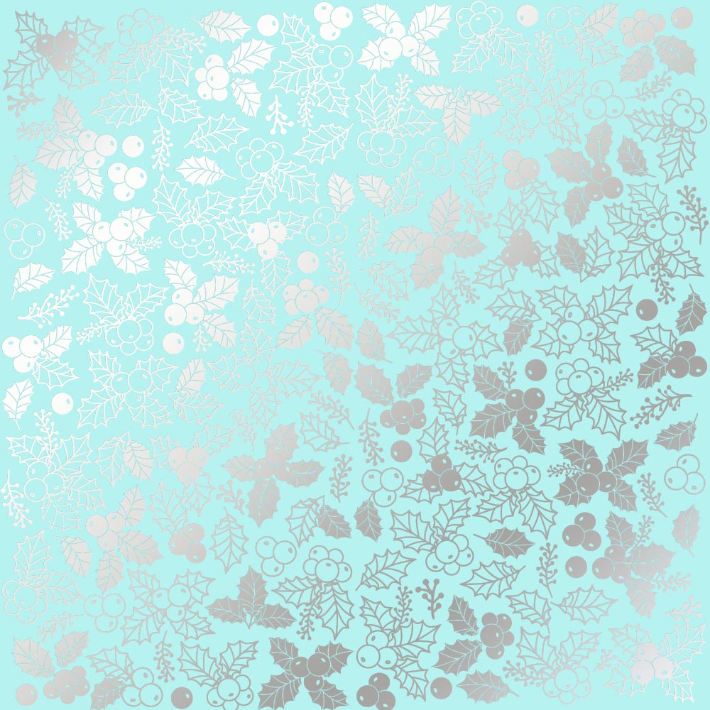 Лист одностороннього паперу з фольгуванням Silver Winterberries Turquoise 30,5х30,5 см, Фабрика Декору