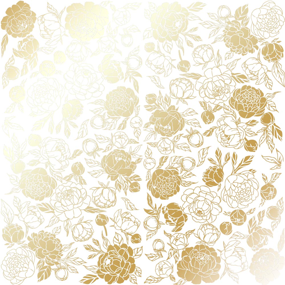 Лист односторонней бумаги с фольгированием Golden Peony Passion White 30,5х30,5 см, Фабрика Декора