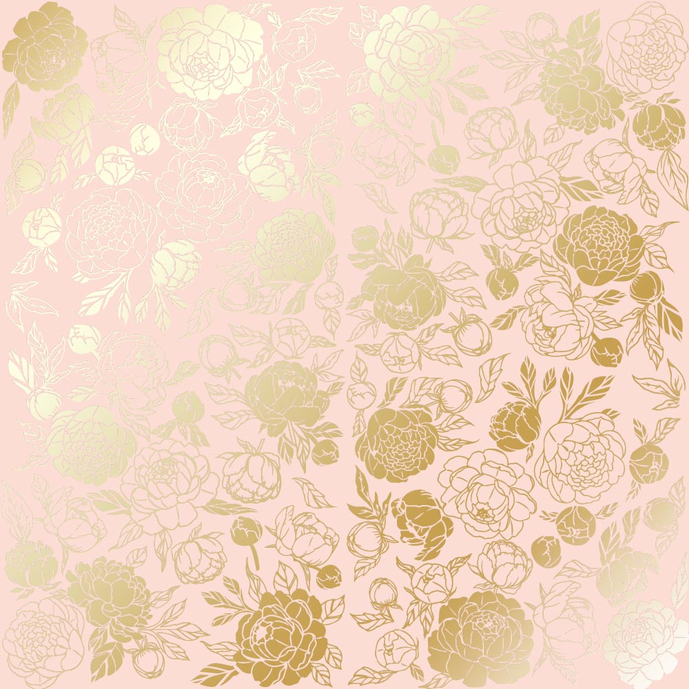 Лист одностороннього паперу з фольгуванням Golden Peony Passion Peach 30,5х30,5 см, Фабрика Декору