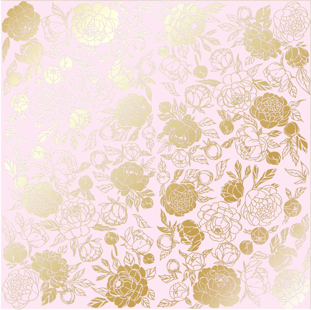 Лист односторонней бумаги с фольгированием Golden Peony Passion Light pink 30,5х30,5 см, Фабрика Декора
