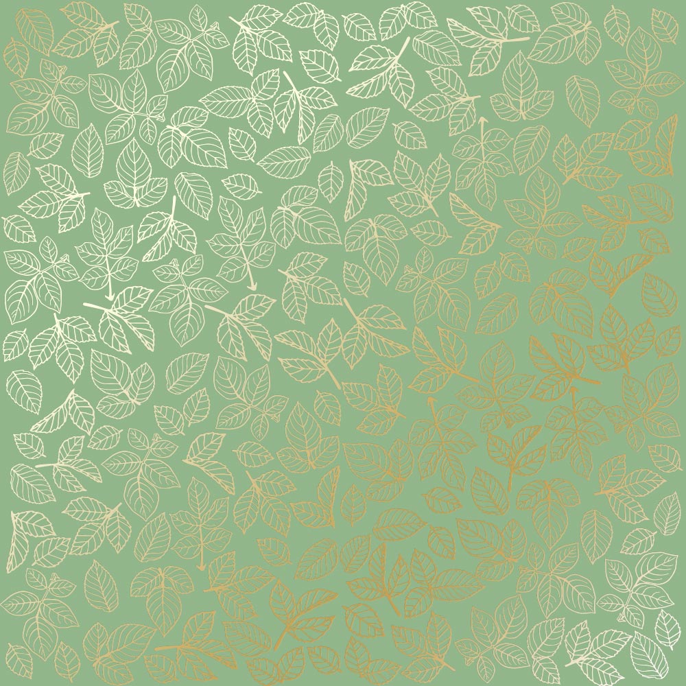 Лист односторонней бумаги с фольгированием Golden Rose Leaves, color Avocado 30,5х30,5 см, Фабрика Декора
