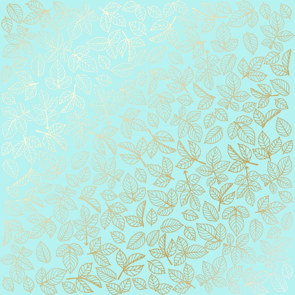Лист односторонней бумаги с фольгированием Golden Rose Leaves, color Turquoise 30,5х30,5 см, Фабрика Декора