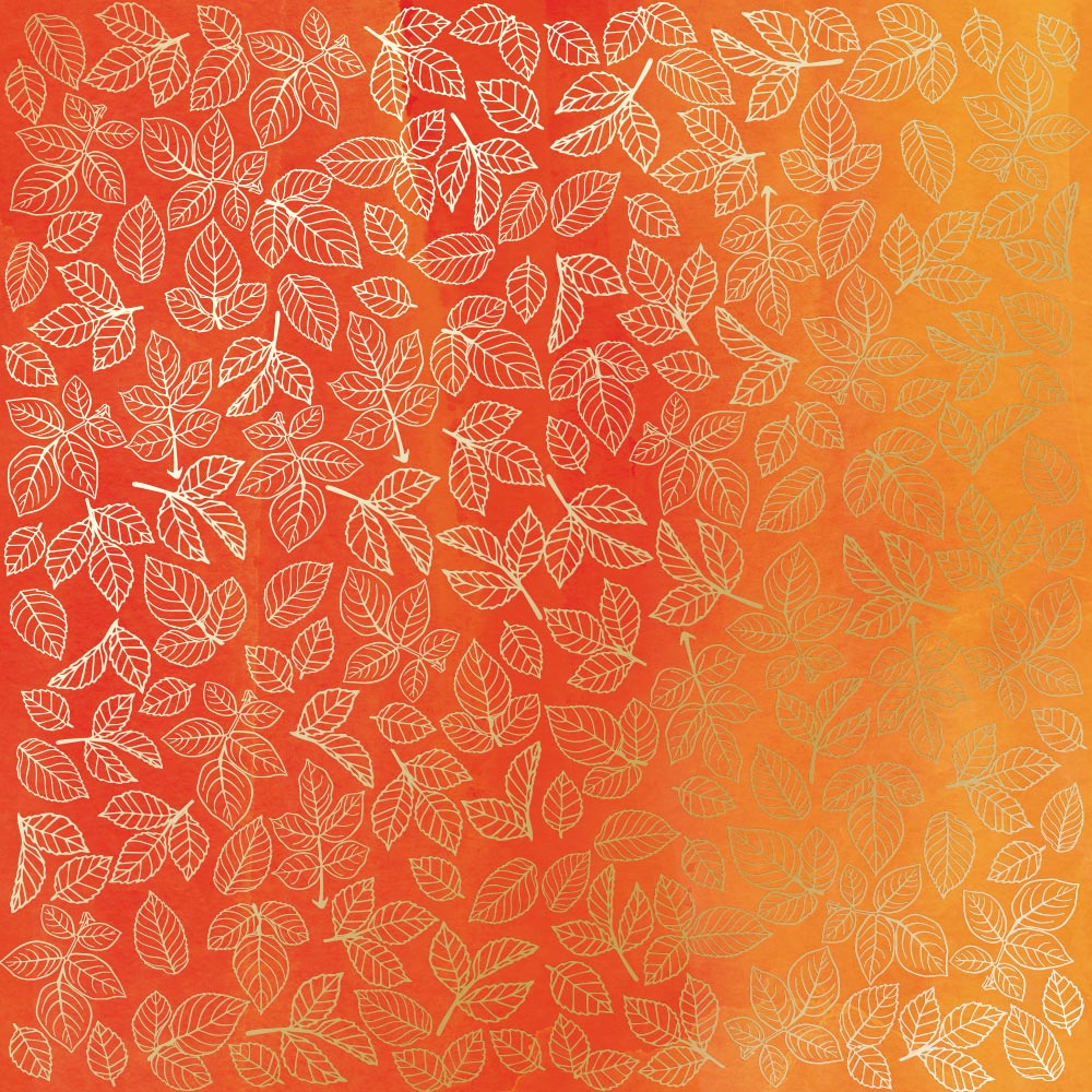 Лист односторонней бумаги с фольгированием Golden Rose Leaves, color Yellow-orange aquarelle 30,5х30,5 см, Фабрика Декора
