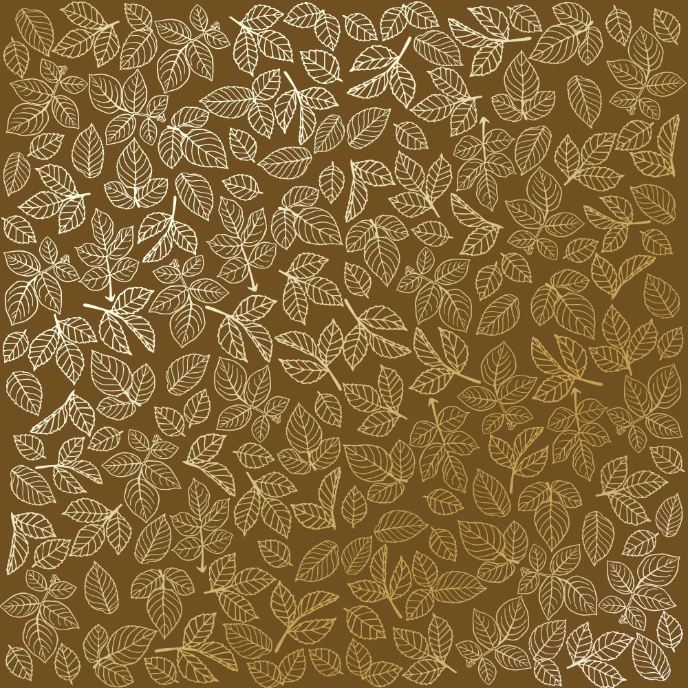Лист односторонней бумаги с фольгированием Golden Rose Leaves, color Milk chocolate 30,5х30,5 см, Фабрика Декора