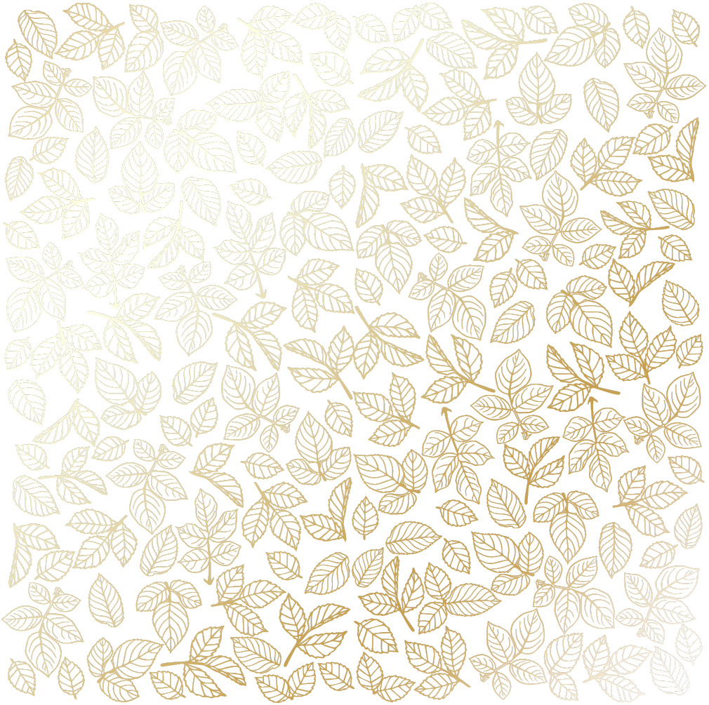 Лист односторонней бумаги с фольгированием Golden Rose Leaves, color White 30,5х30,5 см, Фабрика Декора