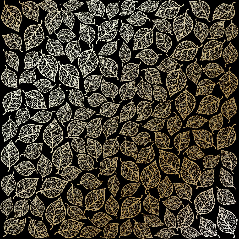 Лист односторонней бумаги с фольгированием Golden Leaves mini, color Black 30,5х30,5 см, Фабрика Декора