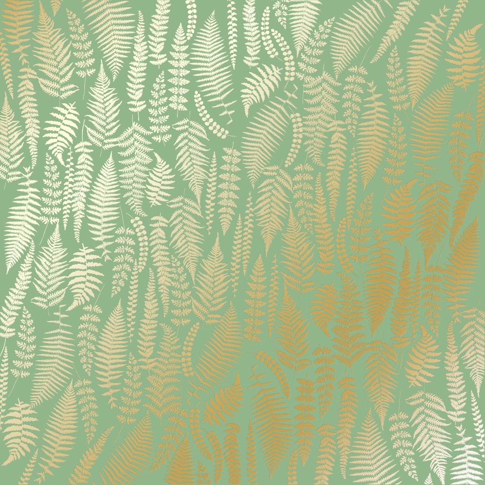 Лист односторонней бумаги с фольгированием Golden Fern, color Avocado 30,5х30,5 см, Фабрика Декора