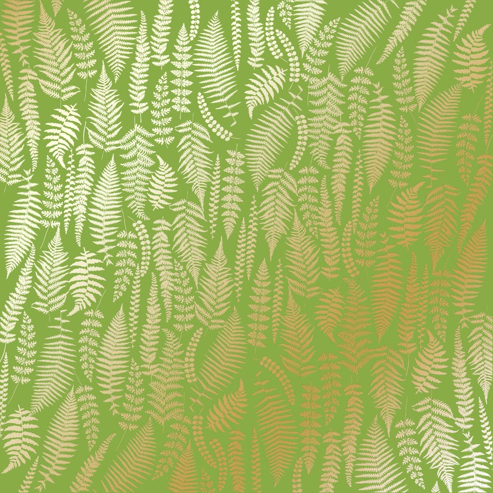 Лист односторонней бумаги с фольгированием Golden Fern, Bright Green 30,5х30,5 см, Фабрика Декора