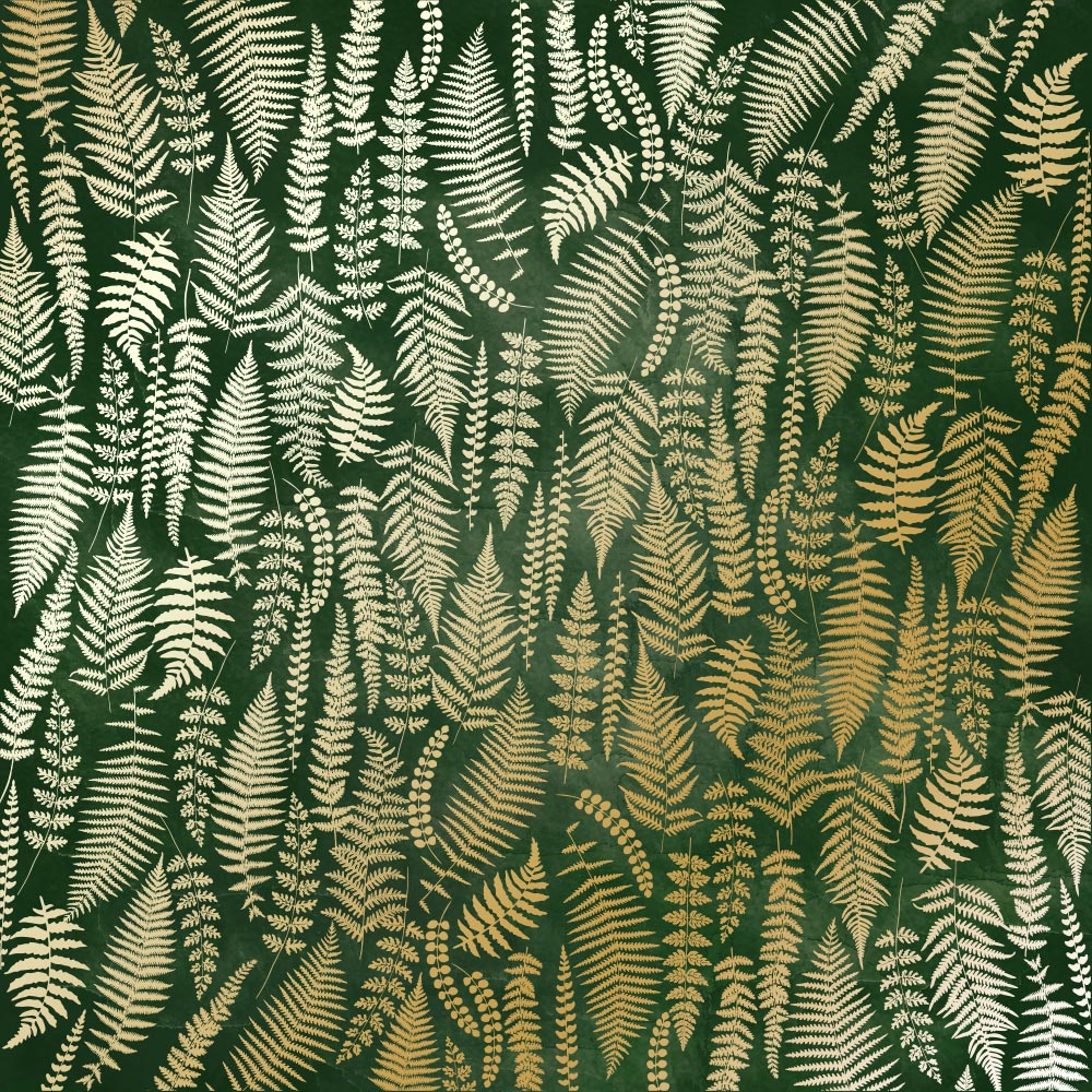 Лист одностороннього паперу з фольгуванням Golden Fern, color Dark green aquarelle 30,5х30,5 см, Фабрика Декору
