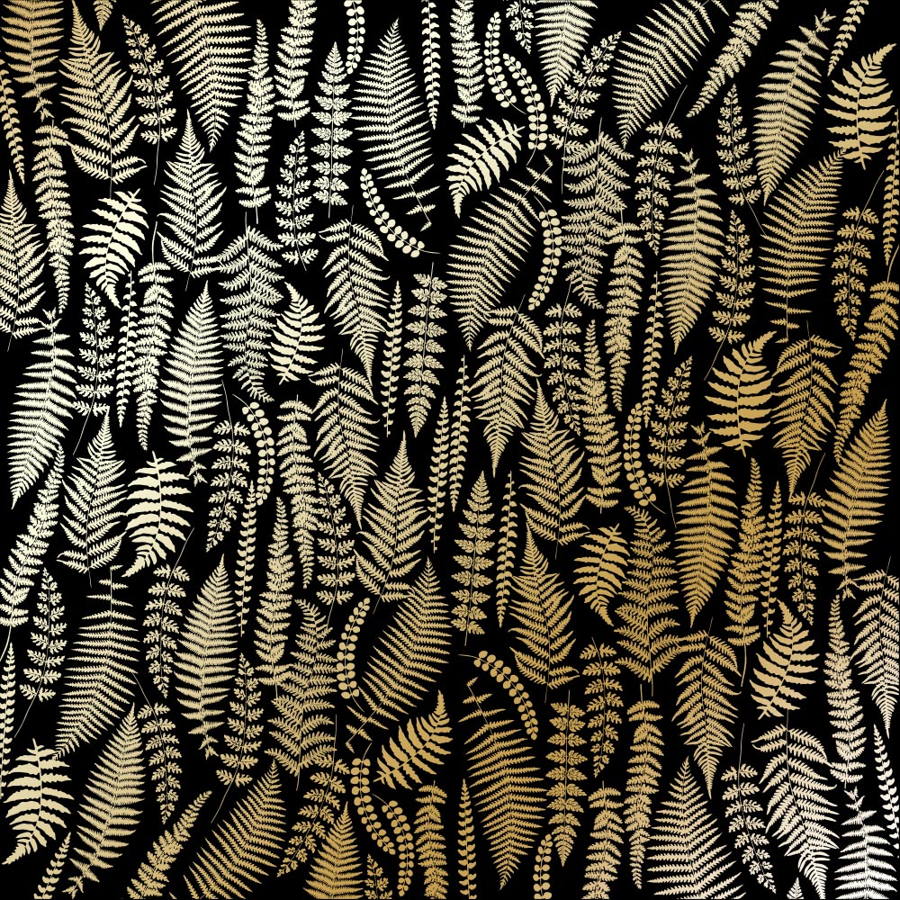 Лист односторонней бумаги с фольгированием Golden Fern, color Black 30,5х30,5 см, Фабрика Декора