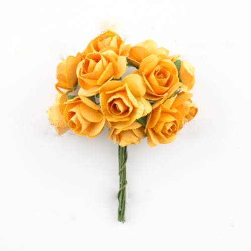 Набор маленьких цветов, Букетик роз, оранжевые, 12 шт, 1,5 см, 6 см, Фабрика Декора