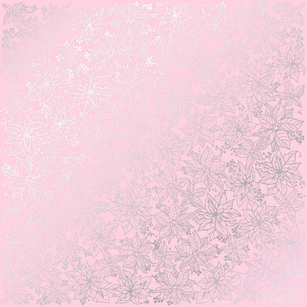 Аркуш одностороннього паперу зі срібним тисненням, дизайн Silver Poinsettia Pink, 30,5см х 30,5см, Фабрика Декору