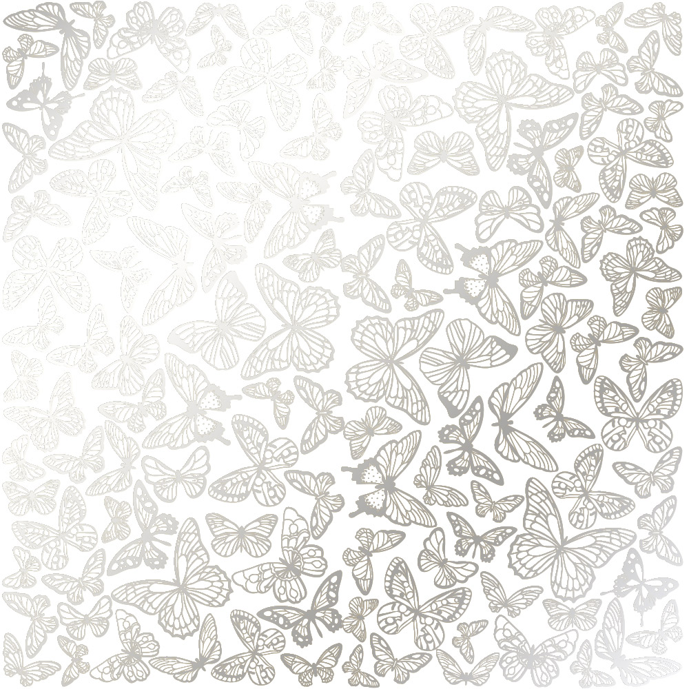 Аркуш одностороннього паперу зі срібним тисненням, дизайн Silver Butterflies White, 30,5см х 30,5см, Фабрика Декору