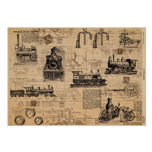 Лист крафт бумаги с рисунком Mechanics and steampunk #01, 42x29,7 см, Фабрика Декора