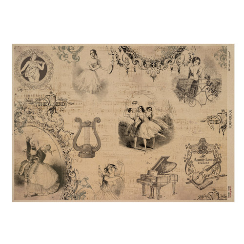 Лист крафт бумаги с рисунком Vintage women's world #08, 42x29,7 см, Фабрика Декора