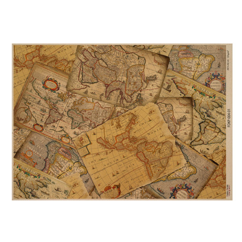 Набір одностороннього крафт-паперу для скрапбукінгу Maps of the seas and continents 42x29,7 см, 10 аркушів, Фабрика декору